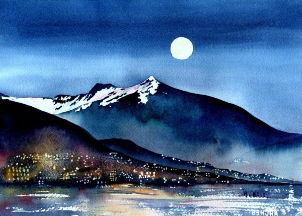 Original Alaskan Watercolors [Ketchikan Night]